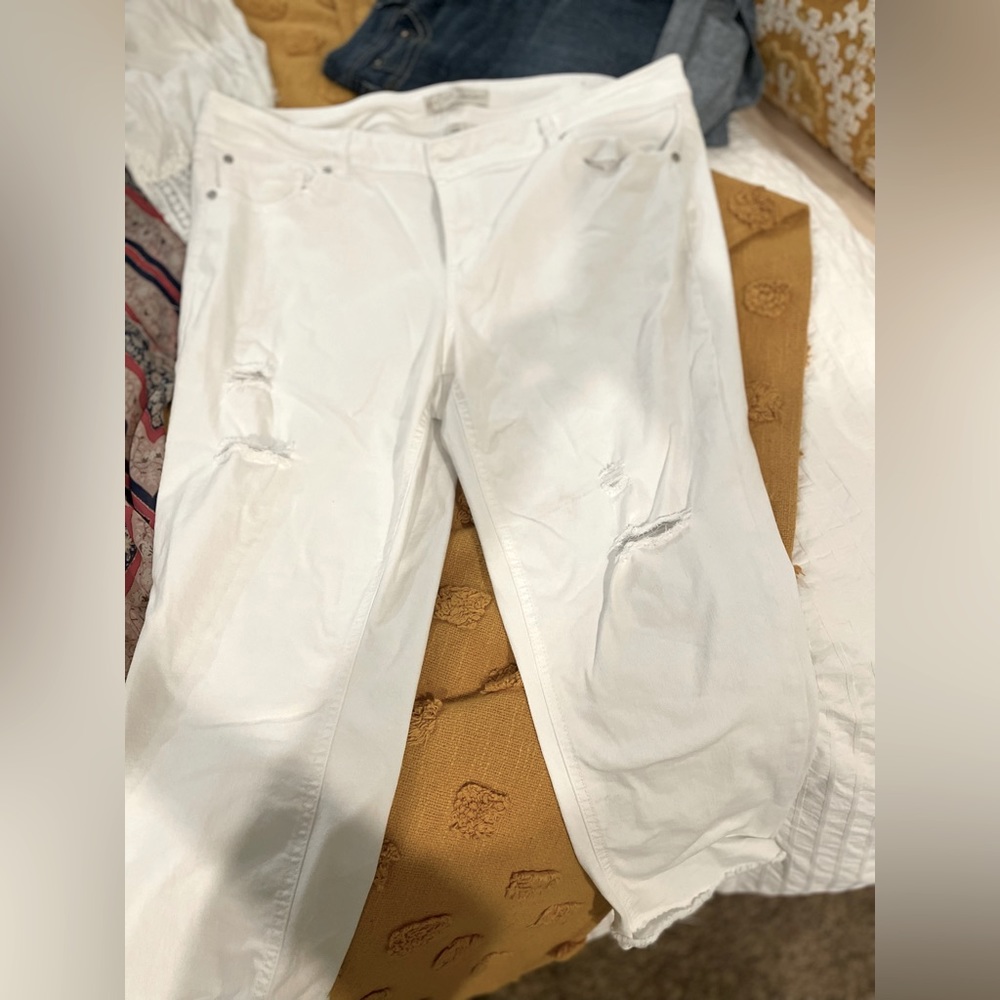 White distressed pants.